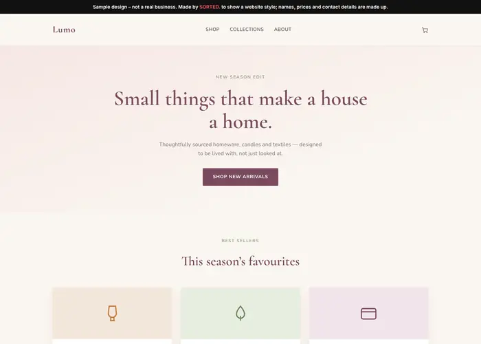 Screenshot of the Lumo Home & Living sample site