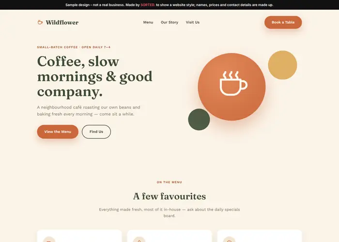 Screenshot of the Wildflower Caf&eacute; sample site