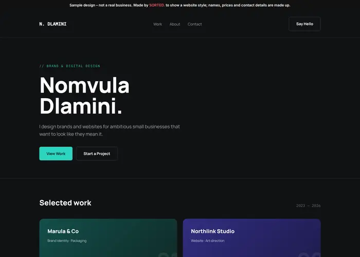 Screenshot of the Nomvula Dlamini sample portfolio site